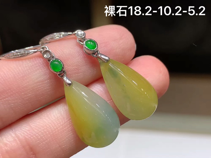 18K 双彩水滴耳坠 无裂, 尺寸，18.2-10.2-5.2
