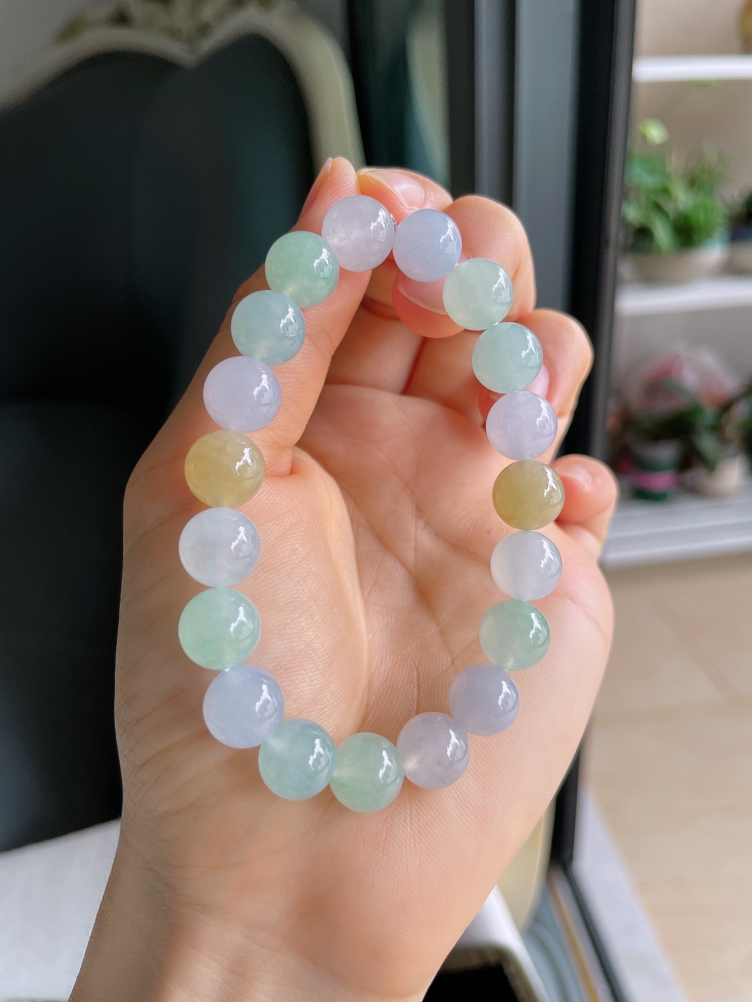 ️，缅甸天然翡翠A货，冰多宝手串，尺寸：10mm。【编4450】