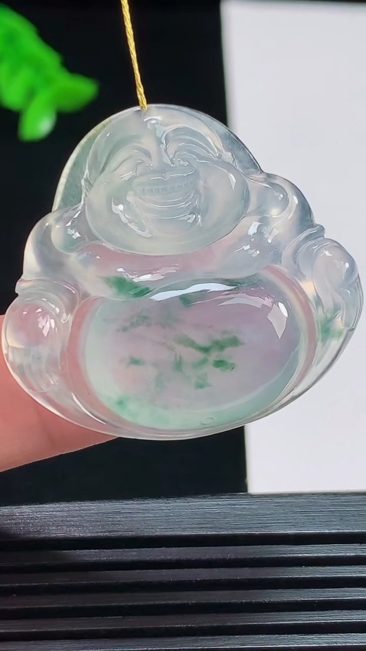 天然A货翡翠种飘花佛公吊坠，尺寸32-34.5-5.6 重量:9.67g
8月7日