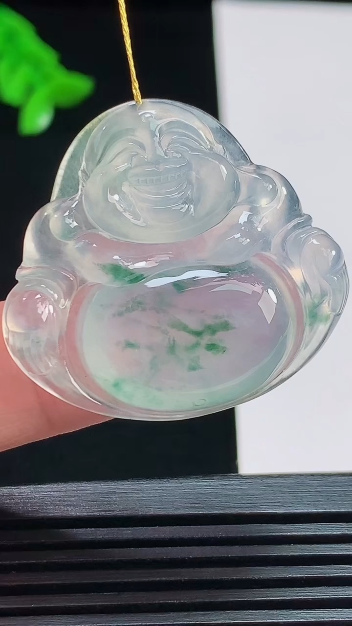天然A货翡翠种飘花佛公吊坠，尺寸32-34.5-5.6 重量:9.67g
8月7日