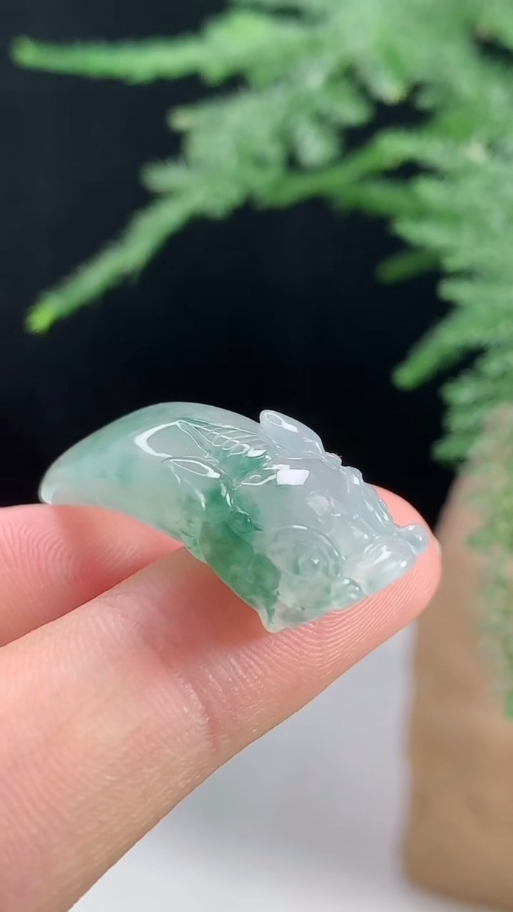天然A货翡翠飘花龙牙吊坠，尺寸38-10-10 重量:6.22g
8月13日