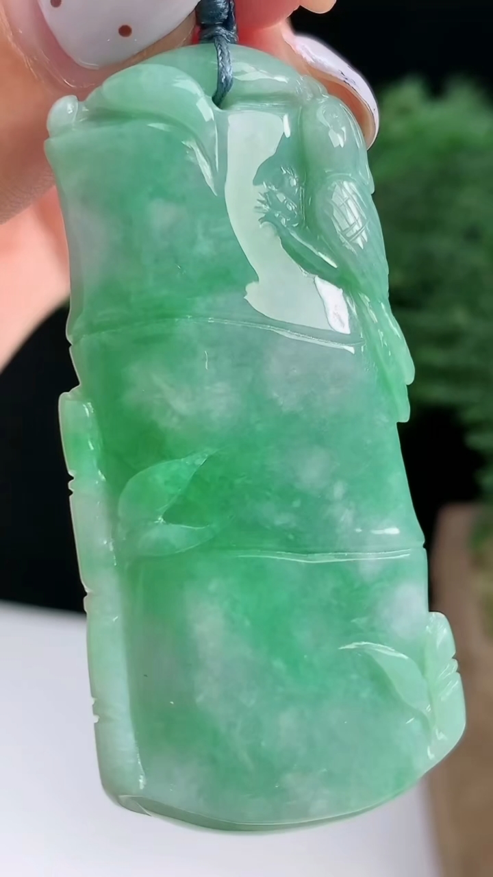 天然A货翡翠节节高升 竹节吊坠，尺寸58.6-28.2-6.2 重量:23.91g
8月14日