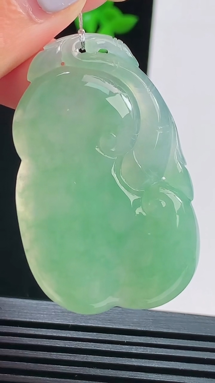 天然A货翡翠如意吊坠，尺寸49-30.5-5.2 重量:17.91g
8月16日