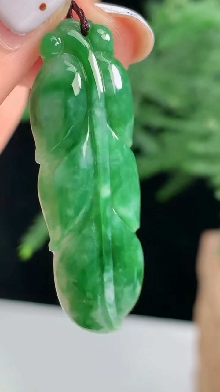 天然A货翡翠金枝玉叶 叶子吊坠，尺寸40-13.5-5 重量:5.00g
8月17日