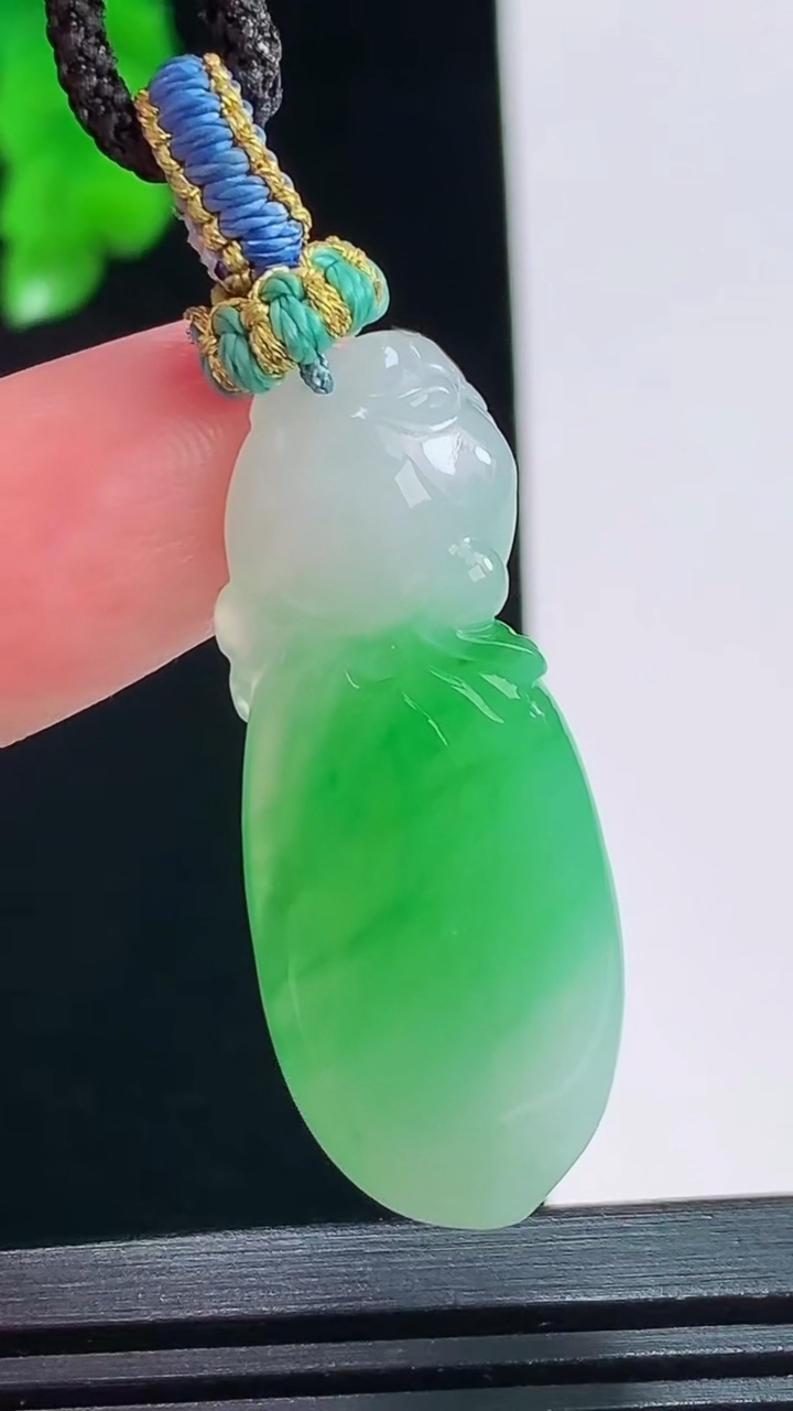天然A货翡翠福瓜吊坠，尺寸37.6-15.7-7.8重量:9.03g
8月19日