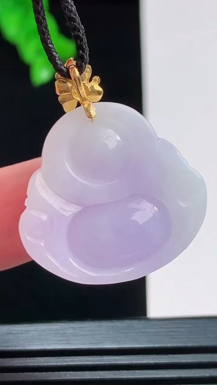 天然A货翡翠18k金紫罗兰佛公吊坠，尺寸24-26.3-8.6重量:8.00g
8月26日