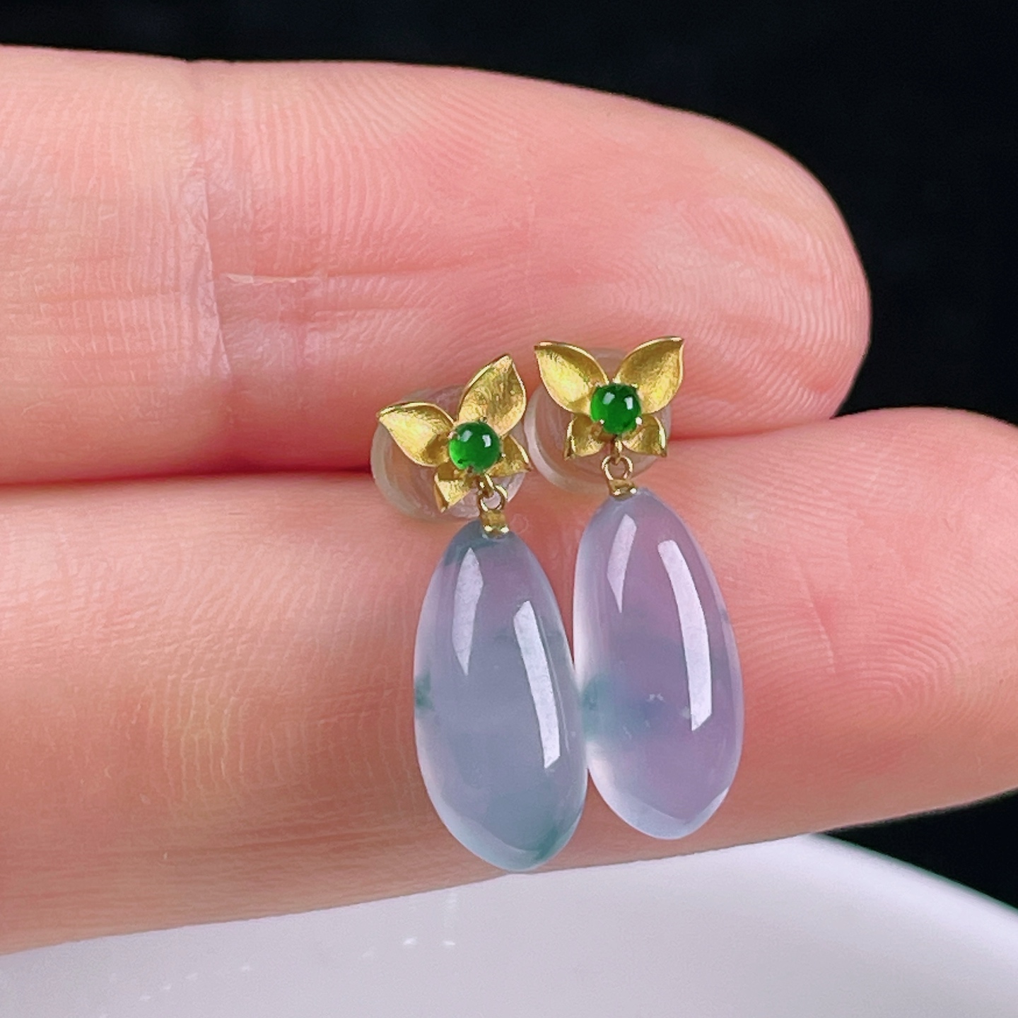 ️冰紫耳坠，老种起光，细底通透，尺寸：裸石13.3/6.5/4mm0731