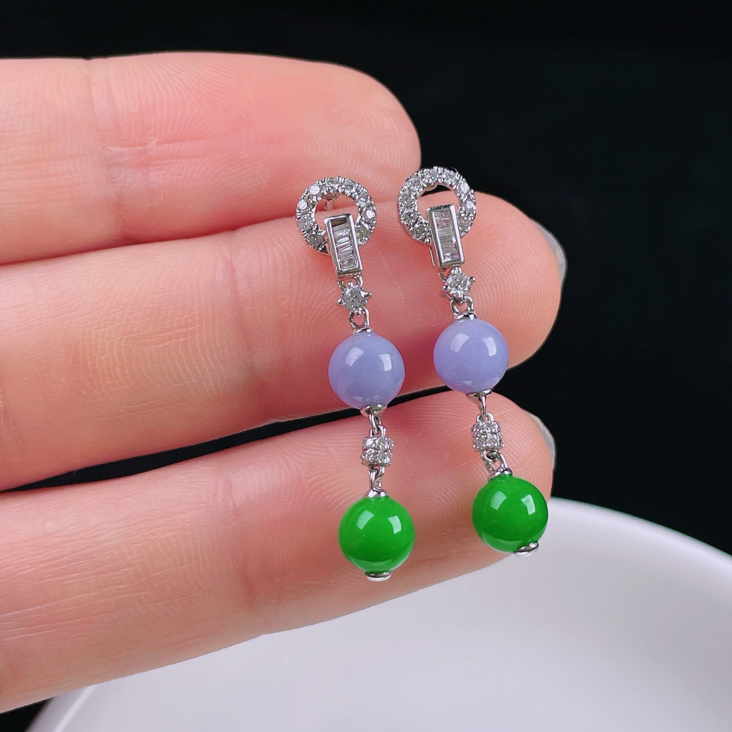 ️冰绿耳坠，老种起光，细底通透，尺寸：30/6mm0731