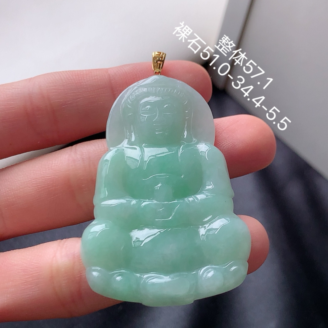 糯冰观音吊坠 品相喜悦，底子冰润细腻，佩戴优雅灵气货号066729，51.0-34.4-5.5