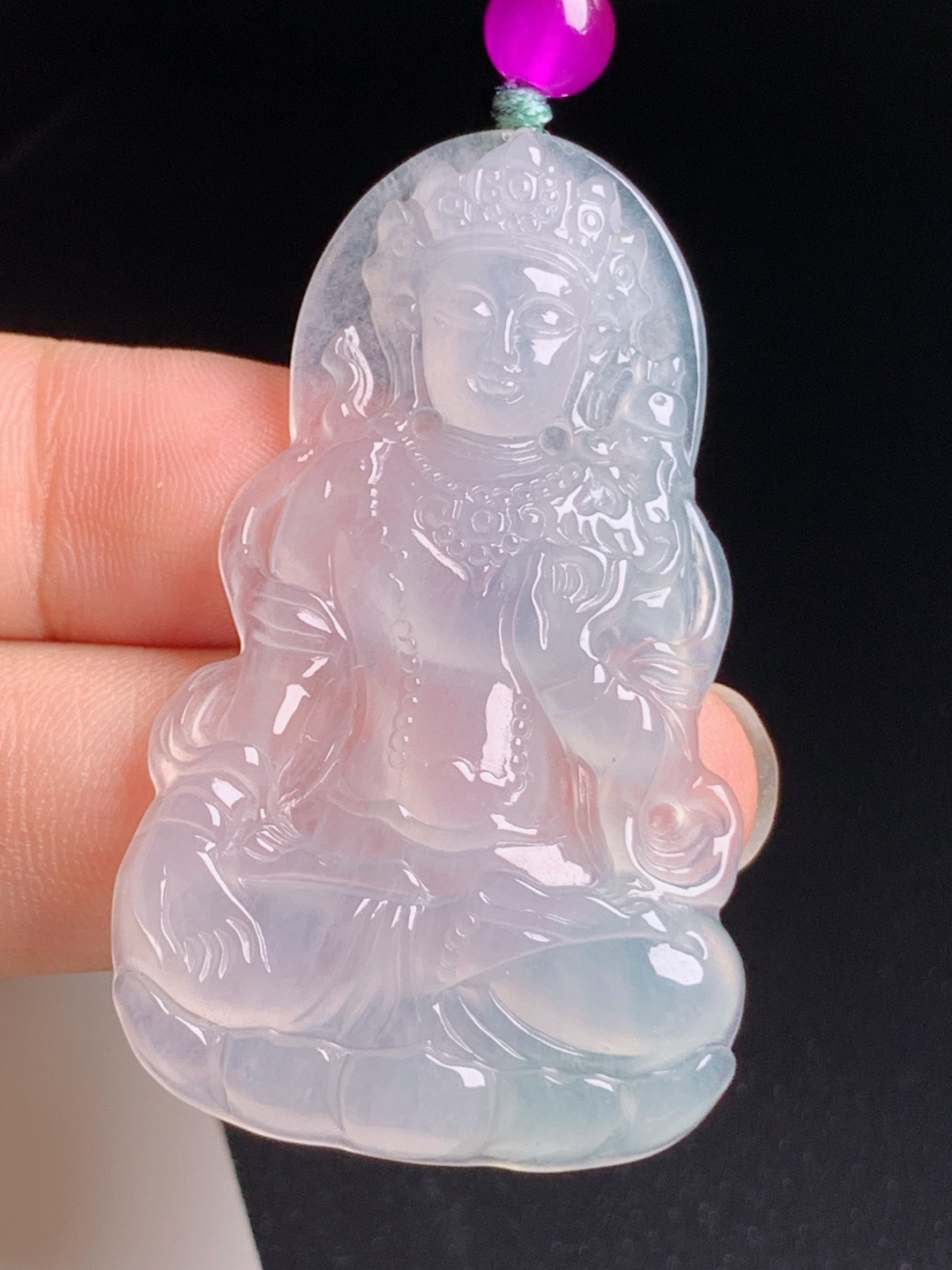 高冰度母观音，冰润纯净起光，开脸慈祥雅致