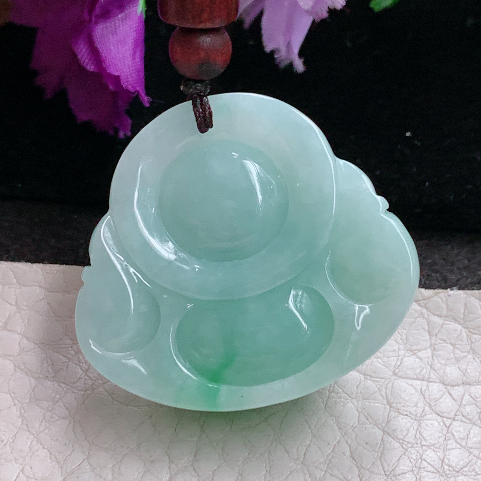 zen实拍33*36*13.8缅甸翡翠精雕飘绿花饱满佛公 弥勒佛玉吊坠