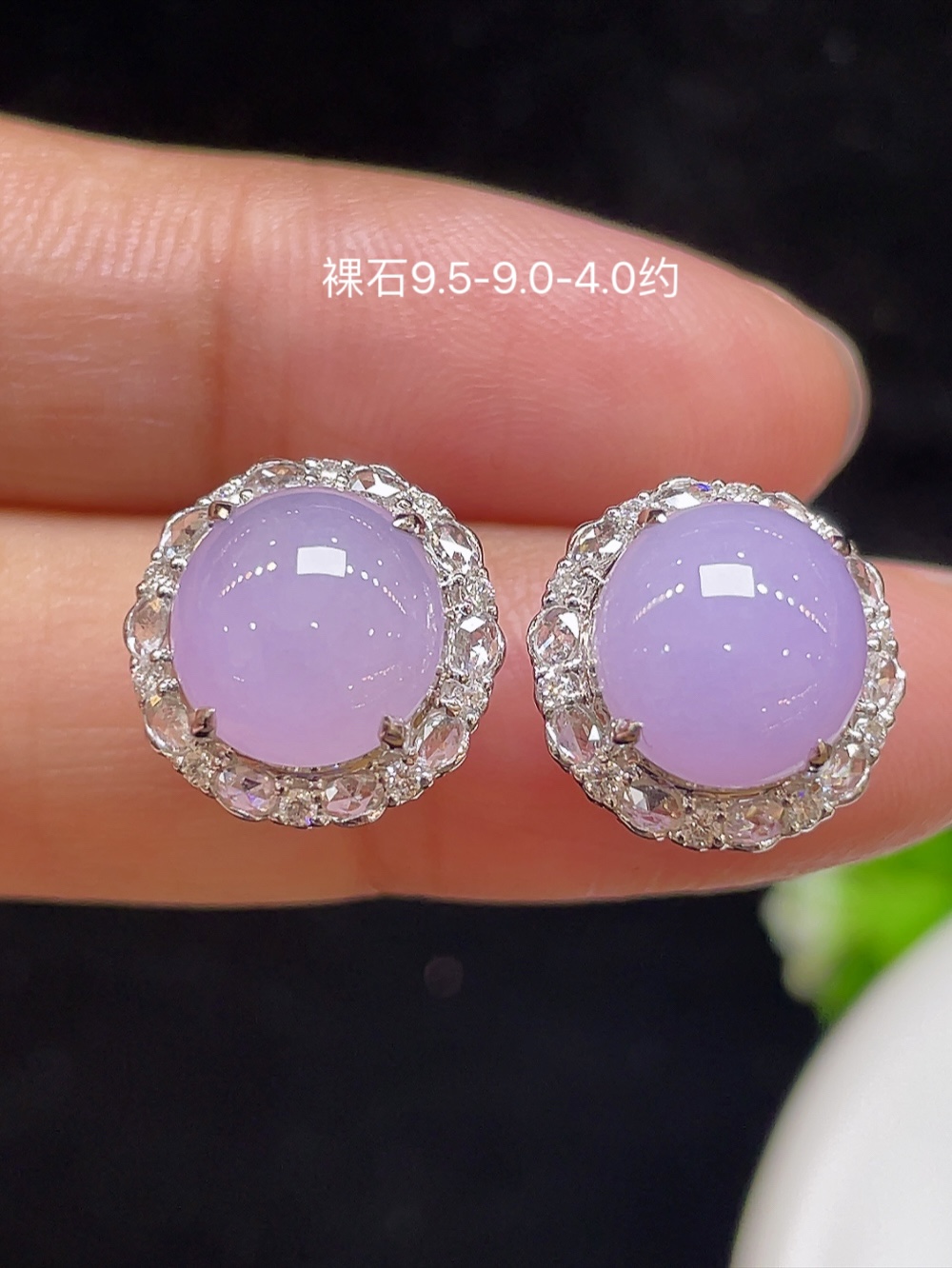 ️【高冰耳钉】大件饱满，通透水润，玉质细腻，翠色鲜艳，18k金奢华钻石镶嵌️，9.5-9.0-4