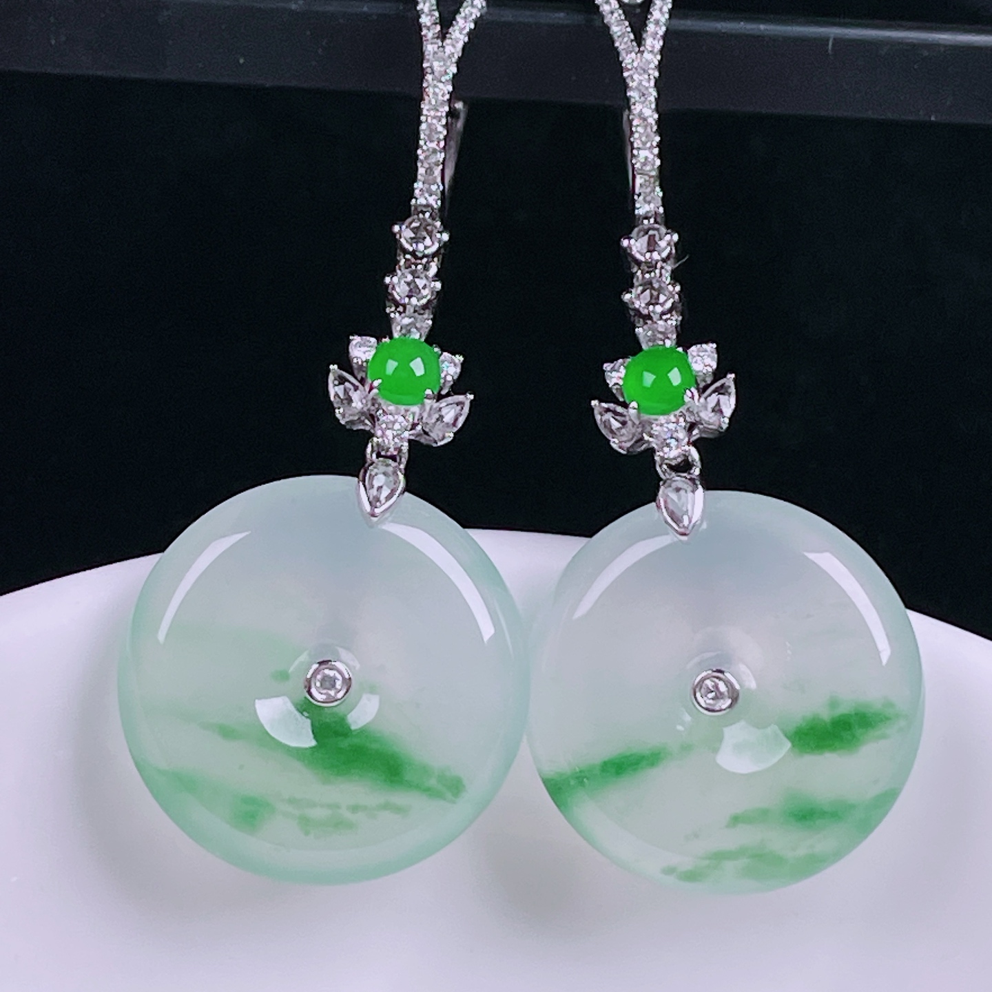 ️冰飘花耳坠，老种起光，细底通透，尺寸：45.2裸石18.6/4.6mm0731