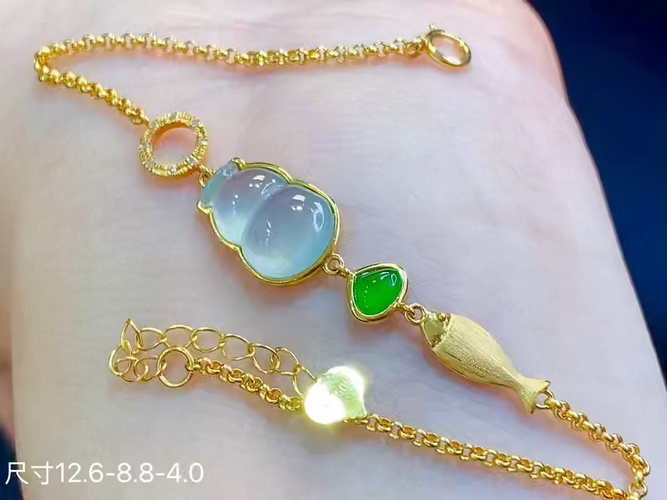 18k金+钻玻璃种葫芦手链，12.6-8.8-4.0