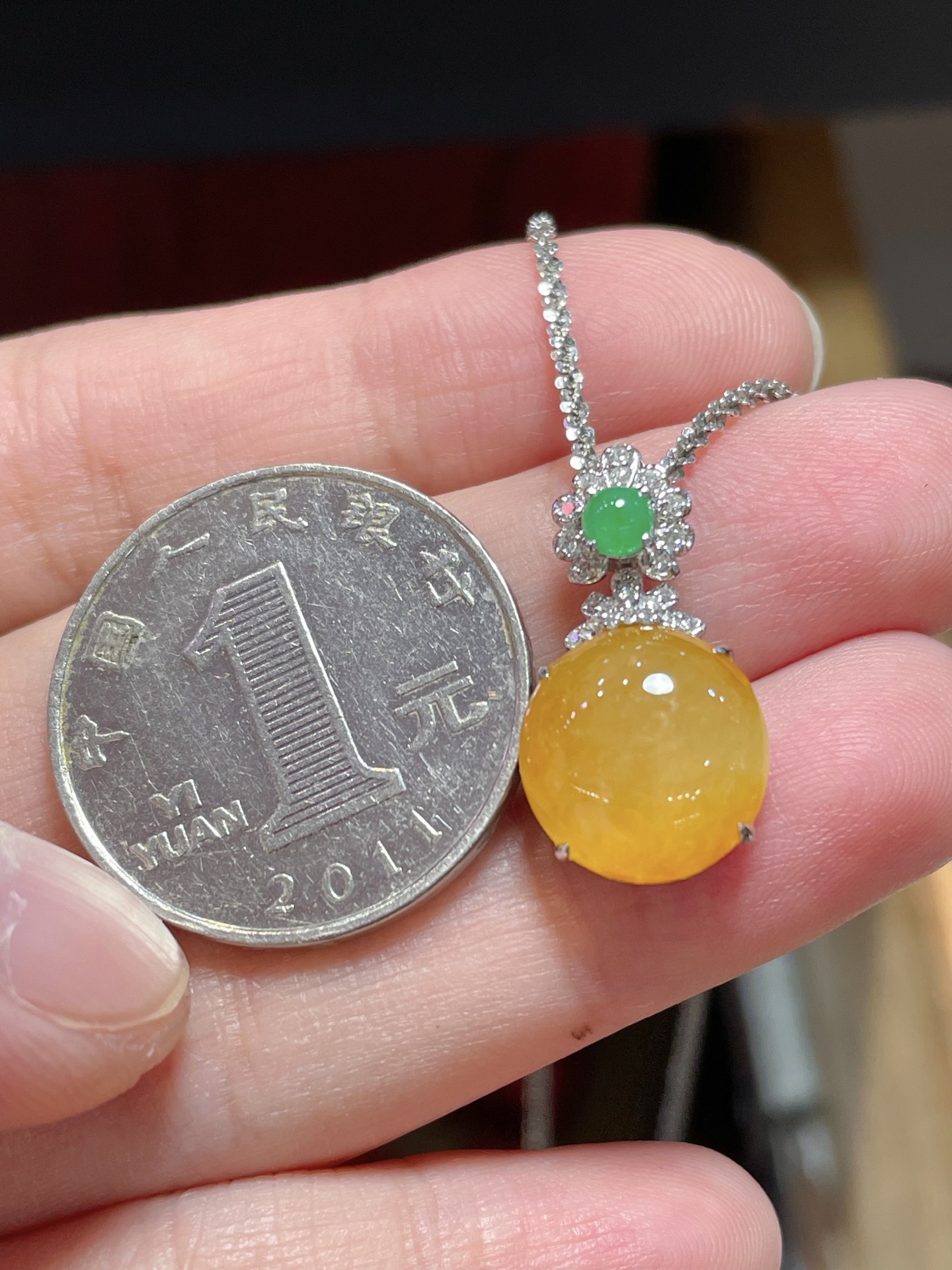 ️ 性比高 高端货 精品黄翡蛋面吊坠 料子饱满水润，种水 18k金镶嵌，款式时尚，12.1-12-