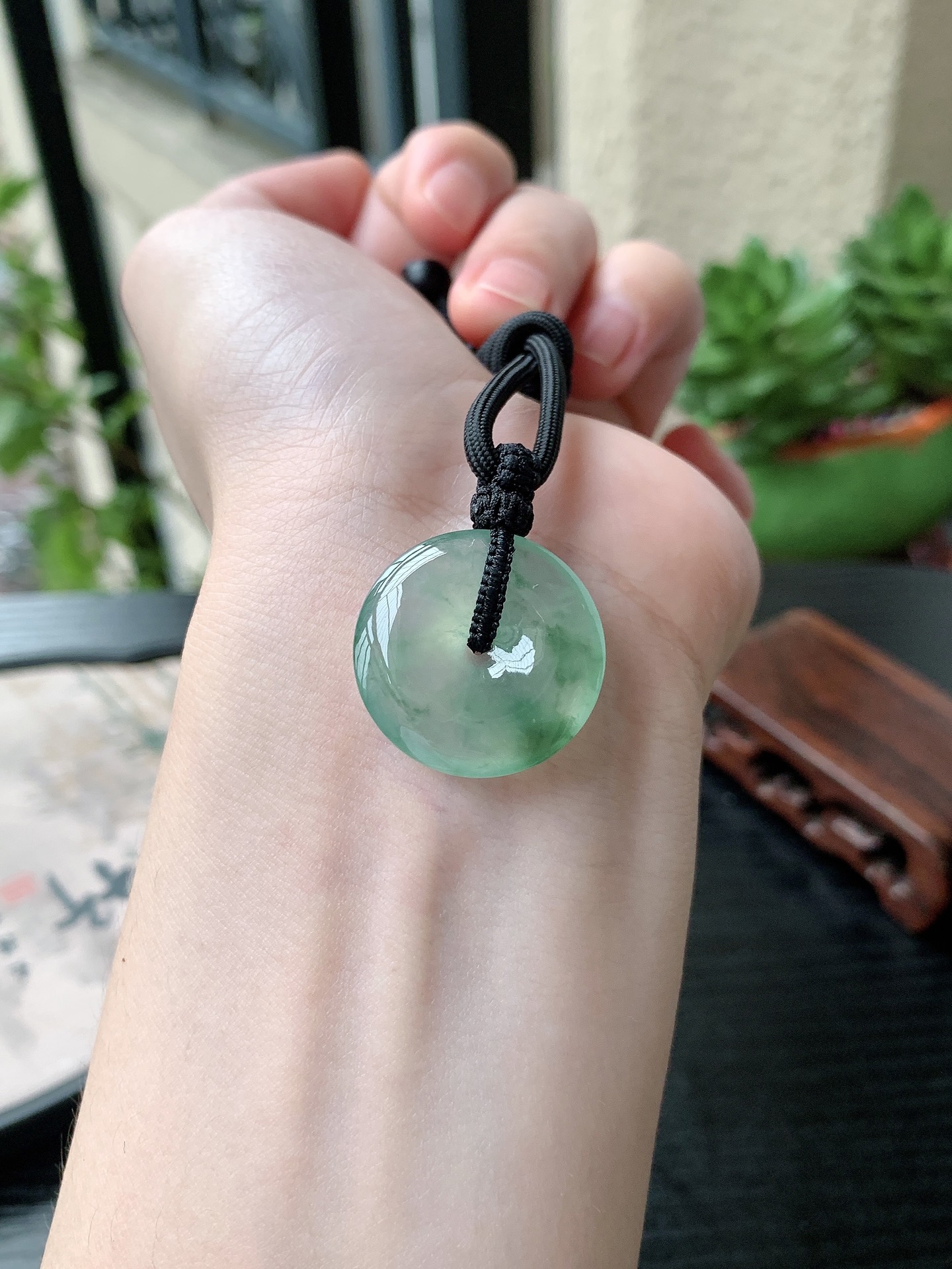 老坑冰种胶感飘蓝花平安扣吊坠,裸石尺寸:23.3-4.9mm