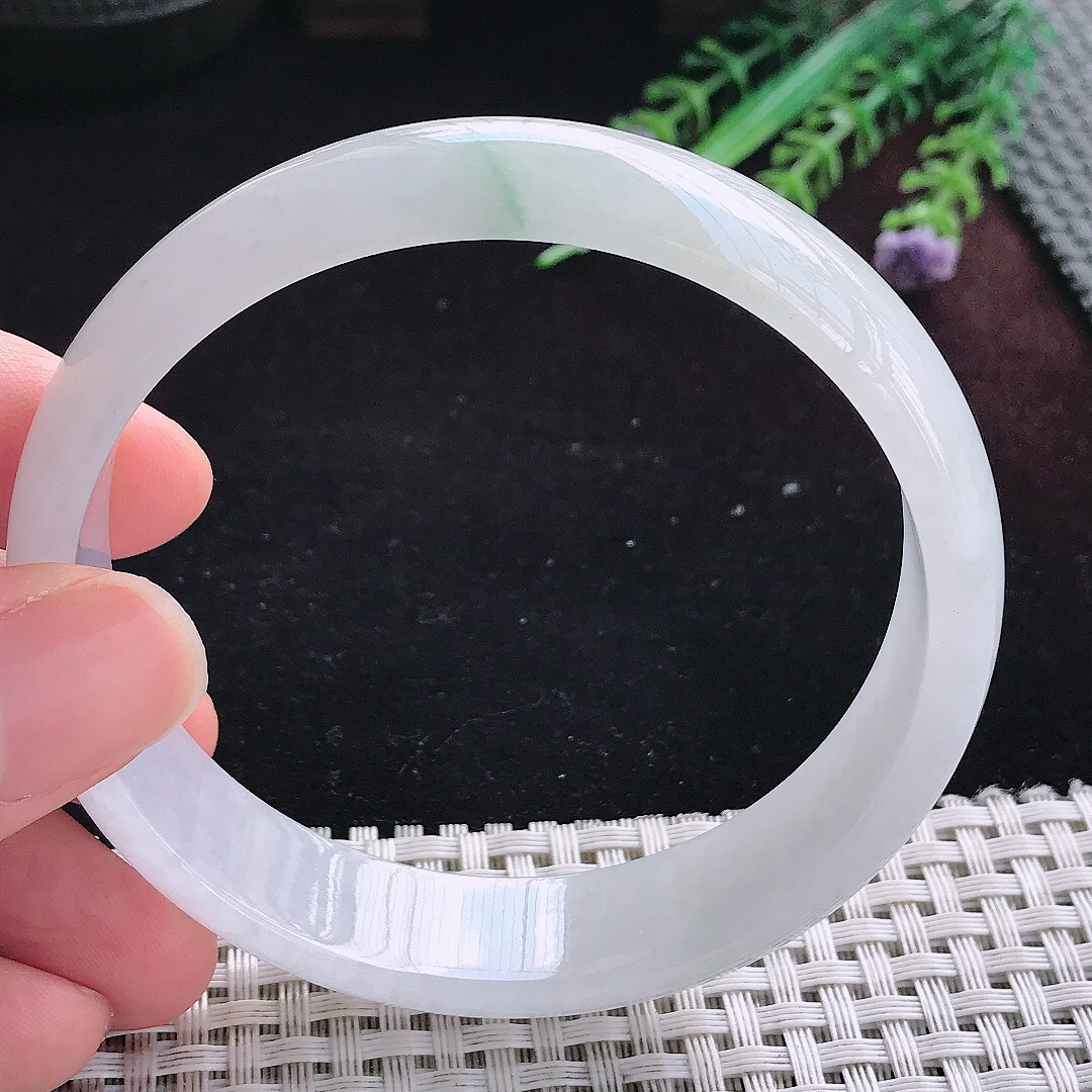 实拍A货翡翠62.5/15.2/6.8大圈口老坑冰透飘花手镯宽边玉镯平安镯百搭