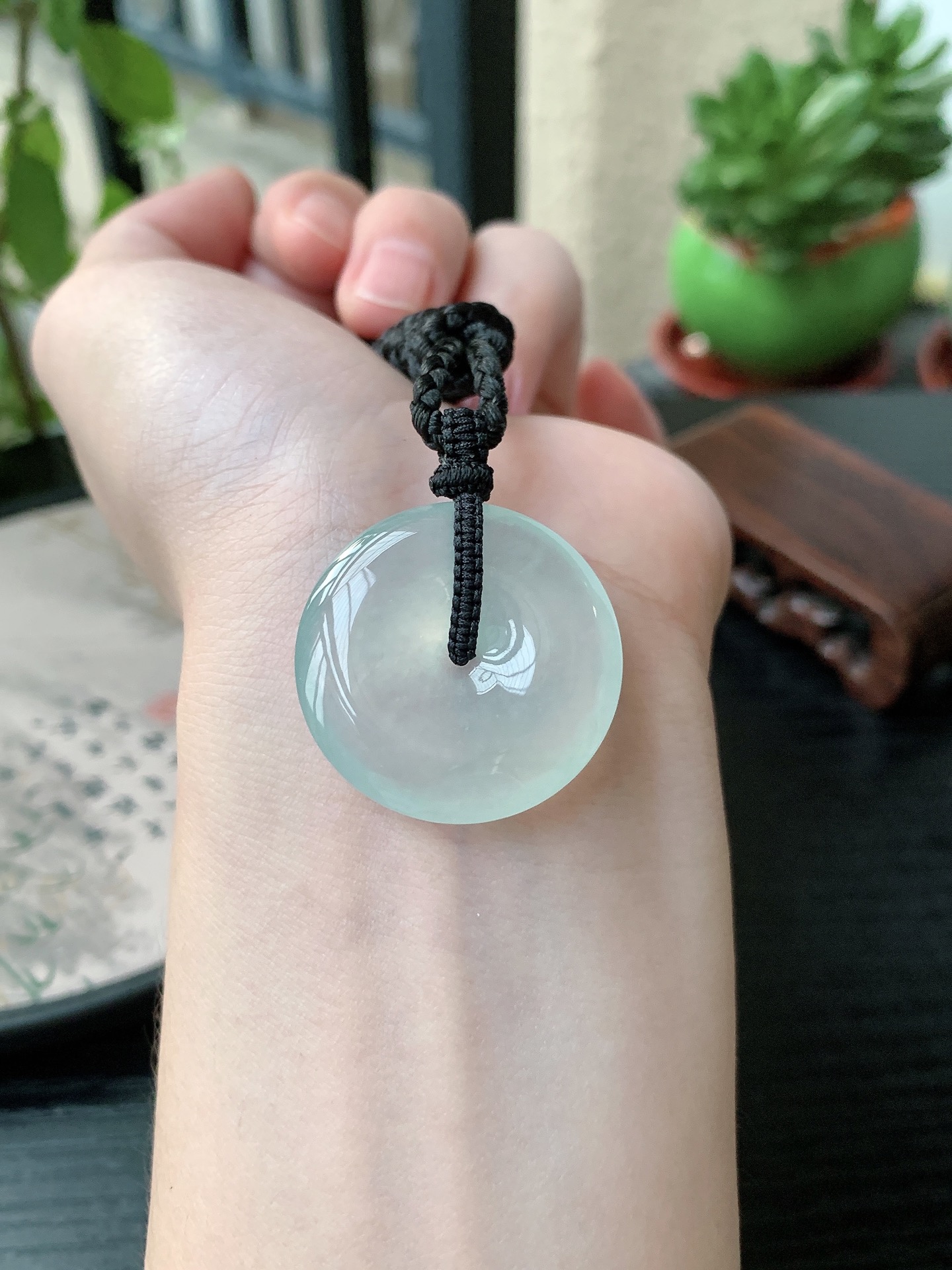 老坑冰种胶感白月光起刚平安扣吊坠，裸石尺寸:29.3-5.8mm
