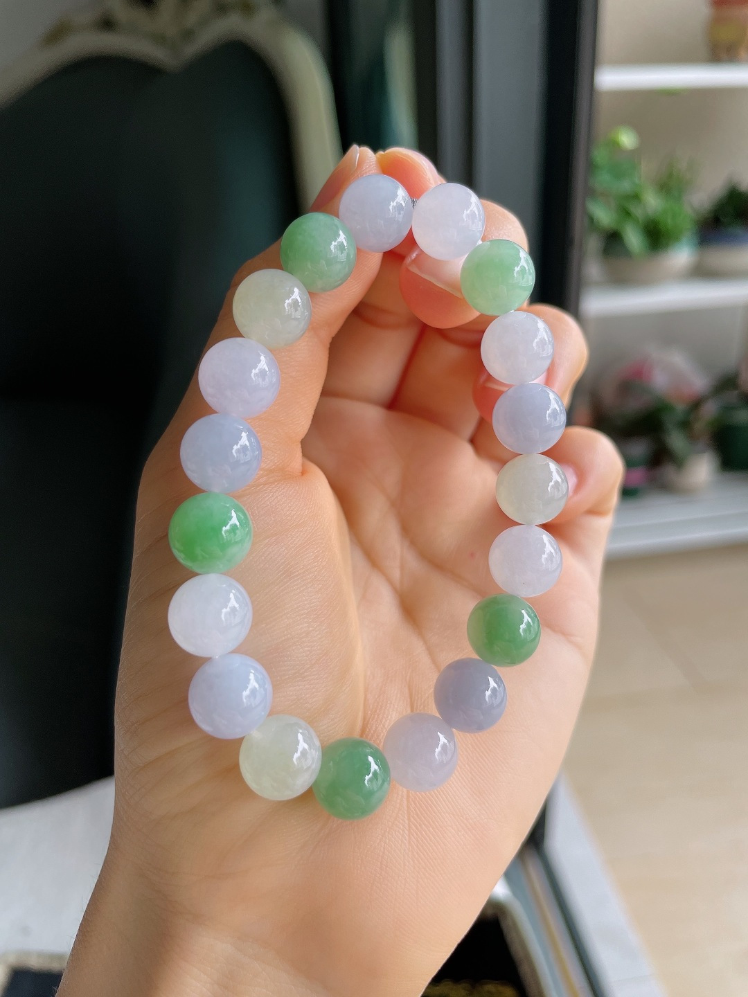 ️，缅甸天然翡翠A货，冰多宝手串，尺寸：10mm。【编4467】