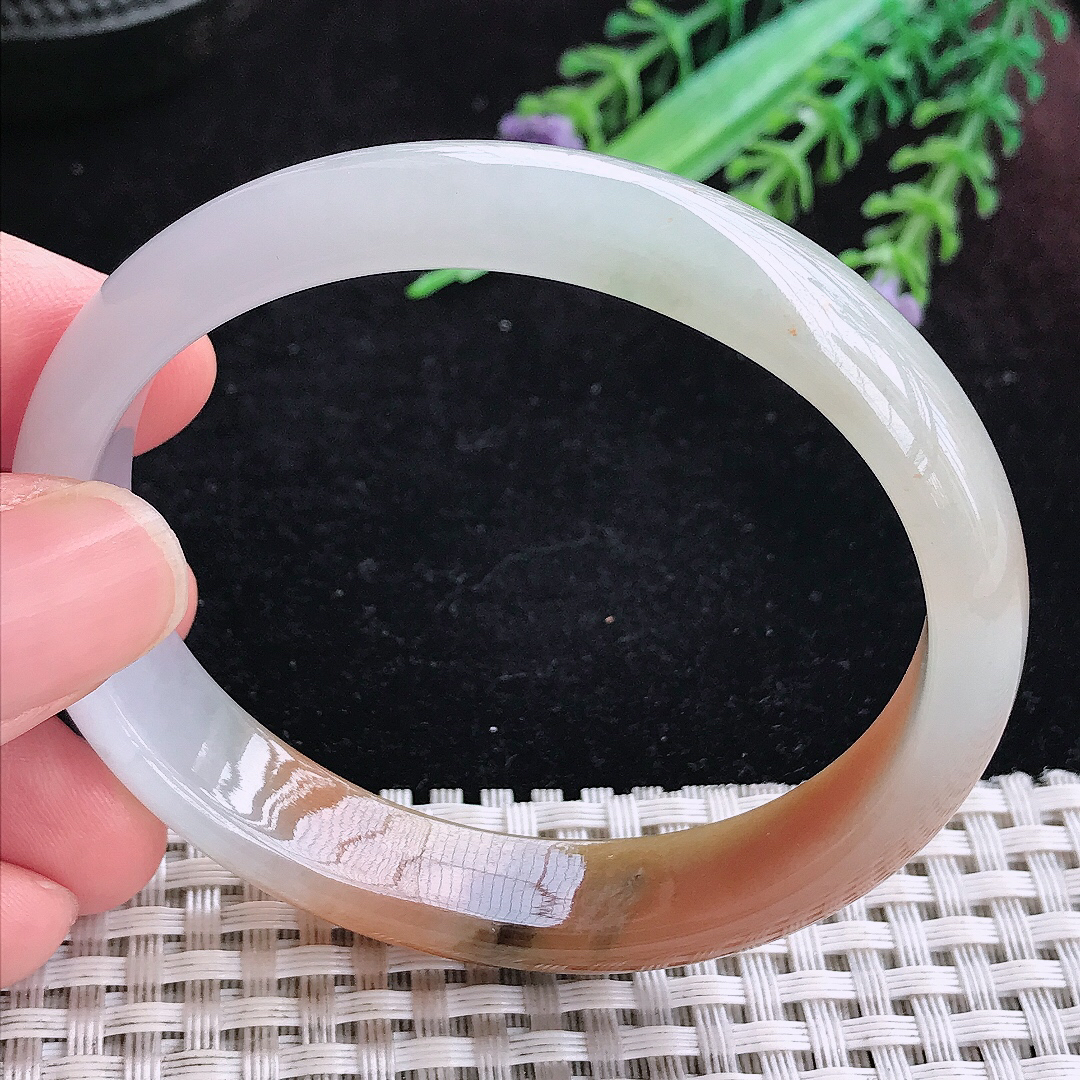 实拍A货翡翠56/50/12/6.2老坑冰润特色黄翡贵妃手镯宽边玉镯平安镯百搭