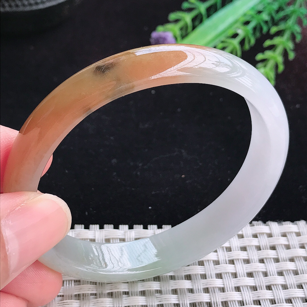 实拍A货翡翠56/50/12/6.2老坑冰润特色黄翡贵妃手镯宽边玉镯平安镯百搭