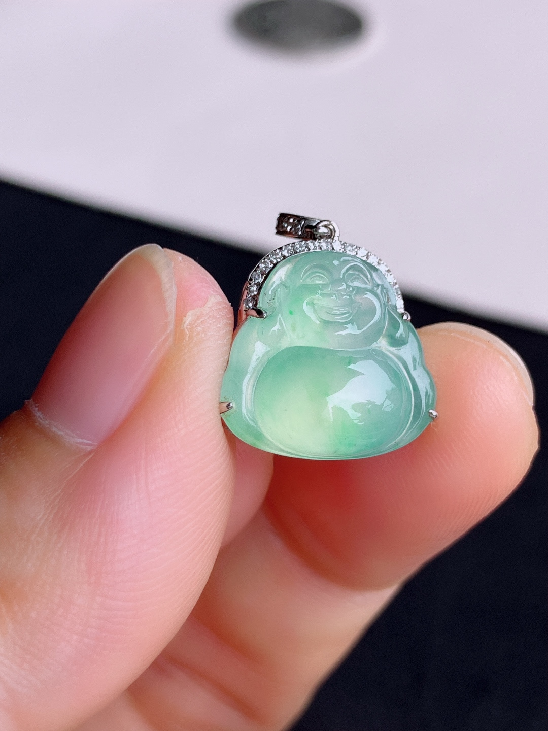 甜绿小佛，晶莹剔透，尺寸15/14.3/7.6/自然光实拍