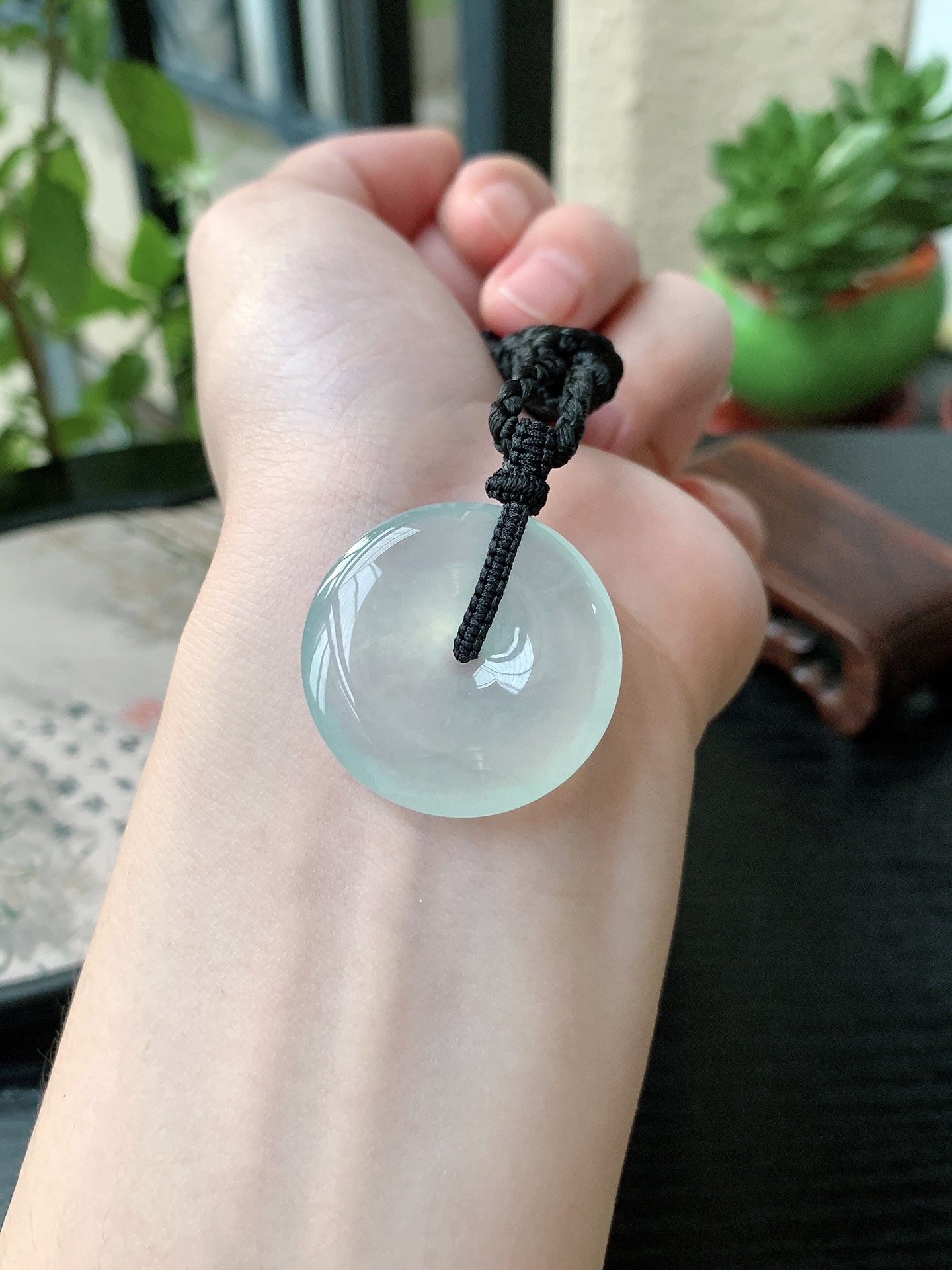 老坑冰种胶感白月光起刚平安扣吊坠，裸石尺寸:29.3-5.8mm