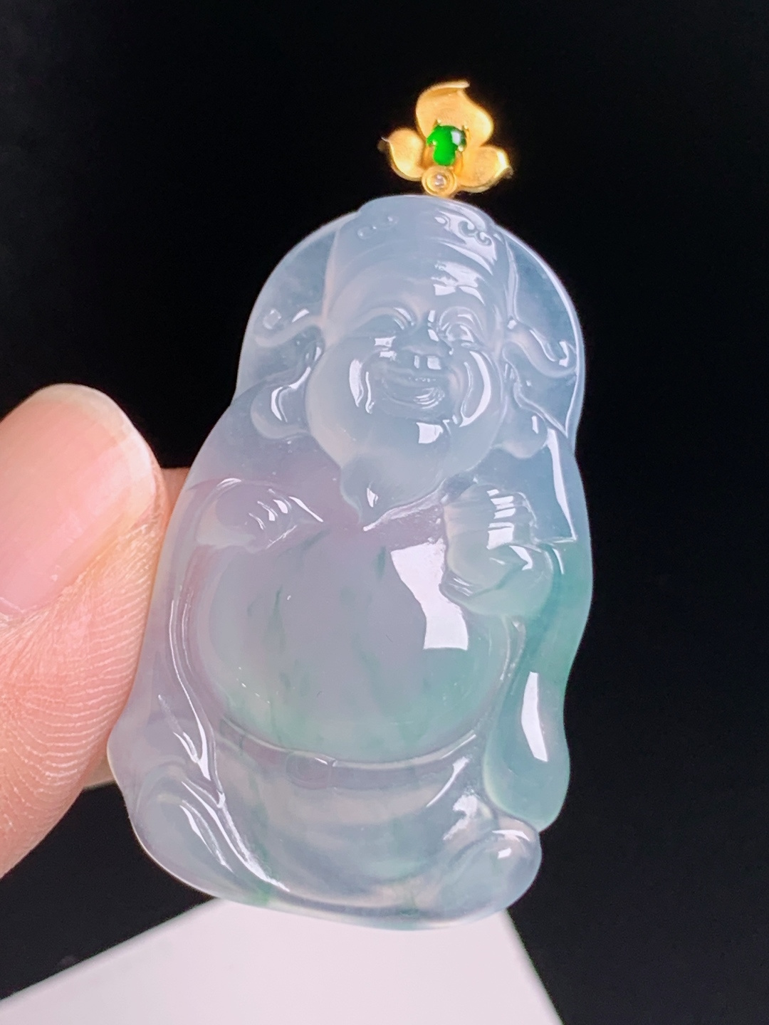 ️ 冰种财神爷吊坠，种质通透开脸喜庆，金扣点缀招财纳福，裸石30.5-23-646.2，080729