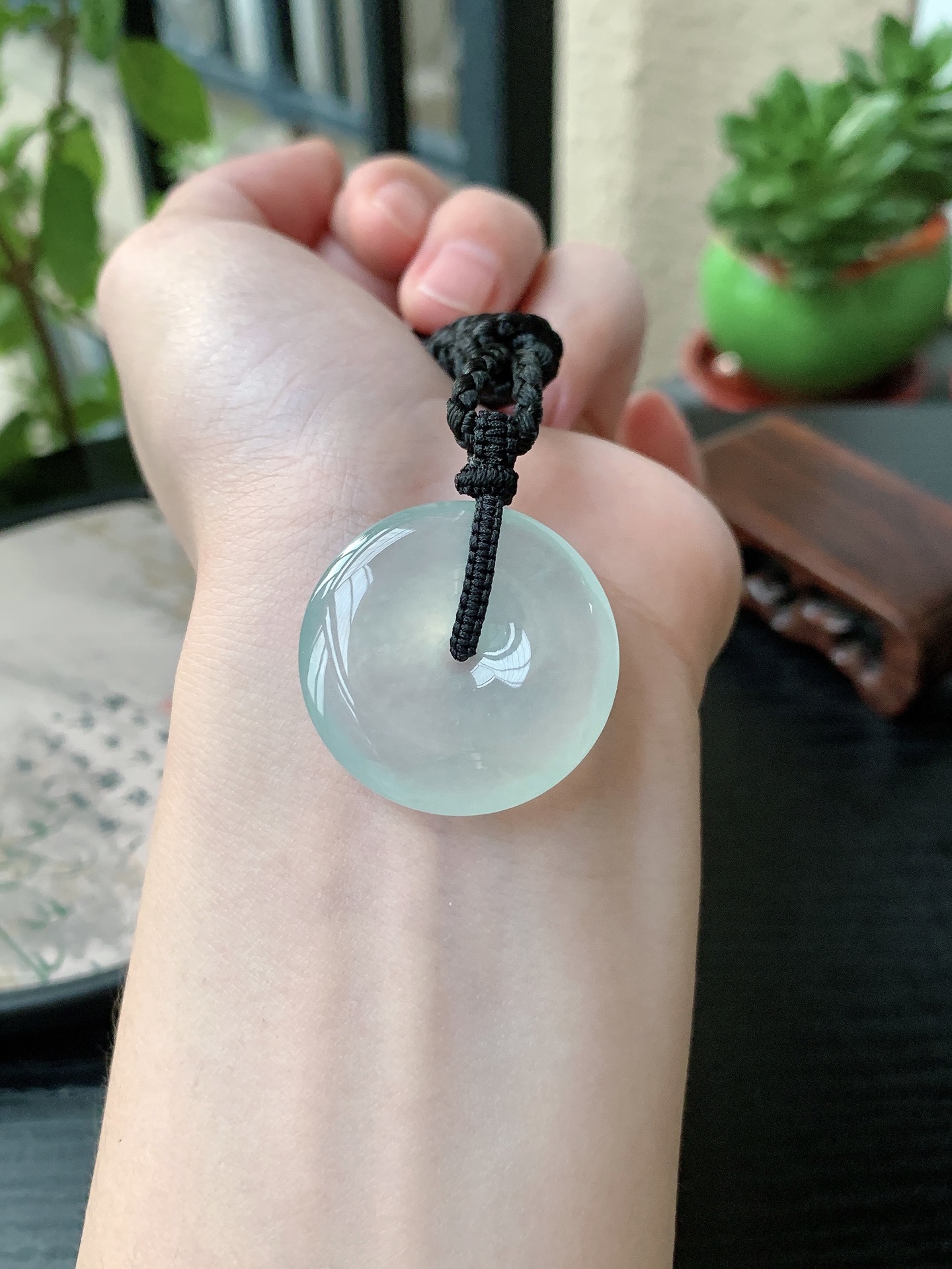老坑冰种胶感白月光起刚平安扣吊坠，裸石尺寸:29.3-5.8mm