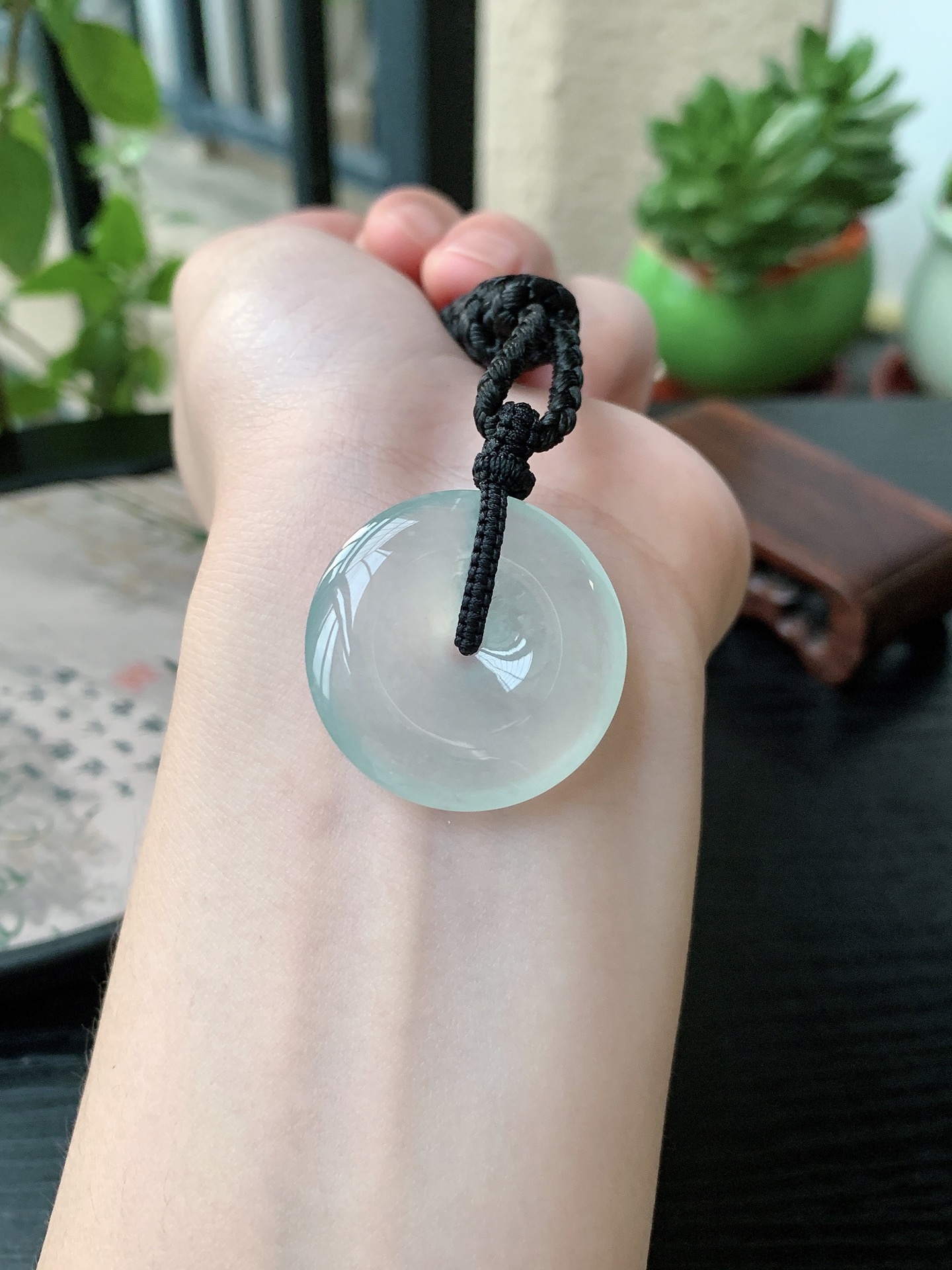 老坑冰种胶感白月光起刚平安扣吊坠，裸石尺寸:29.3-5.8mm