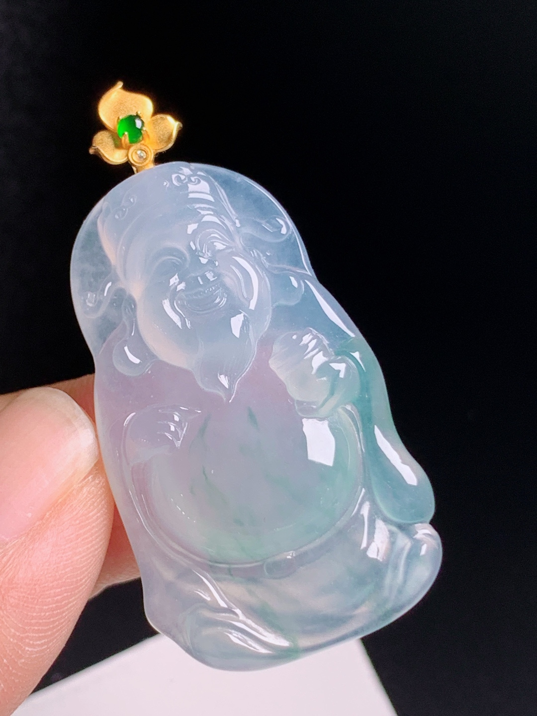 ️ 冰种财神爷吊坠，种质通透开脸喜庆，金扣点缀招财纳福，裸石30.5-23-646.2，08072