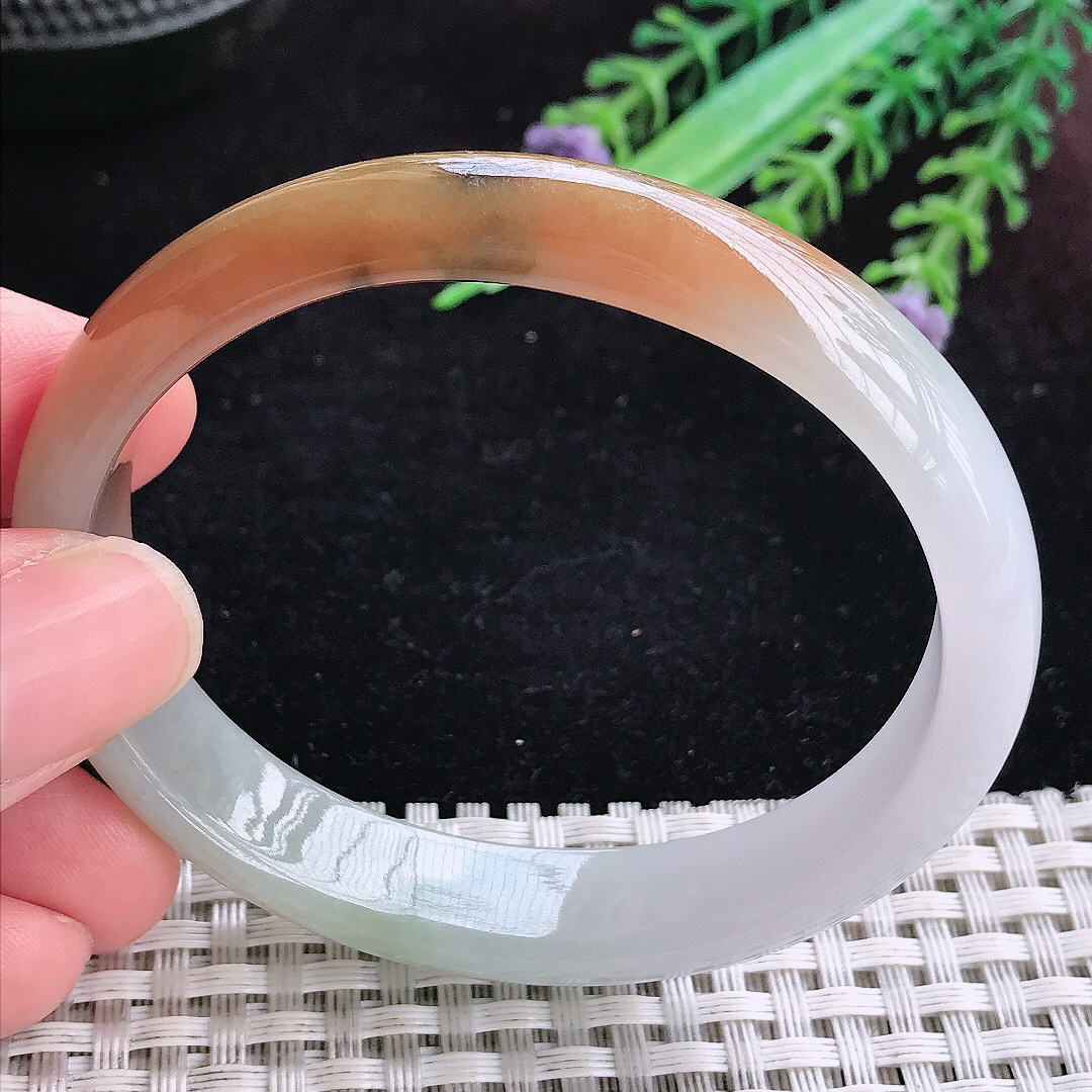 实拍A货翡翠56/50/12/6.2老坑冰润特色黄翡贵妃手镯宽边玉镯平安镯百搭