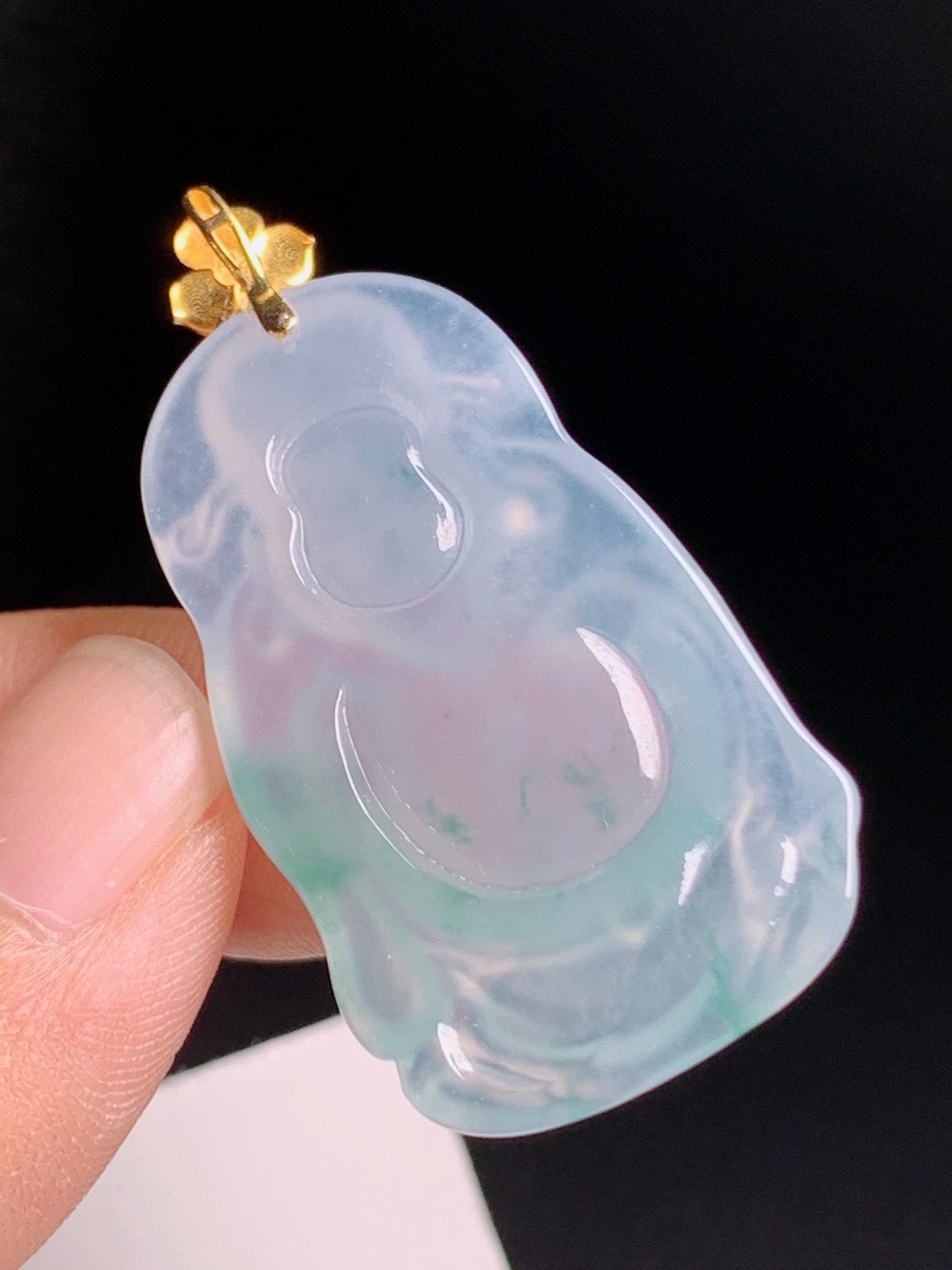 ️ 冰种财神爷吊坠，种质通透开脸喜庆，金扣点缀招财纳福，裸石30.5-23-646.2，080729