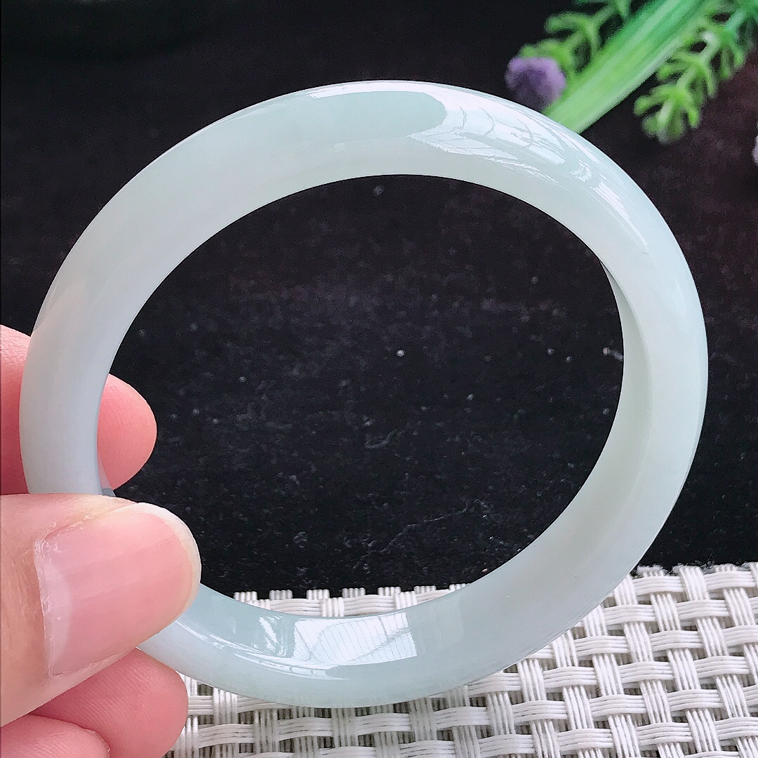 实拍A货翡翠53.5/10.8/7.2老坑冰润起胶晴底手镯宽边玉镯平安镯百搭