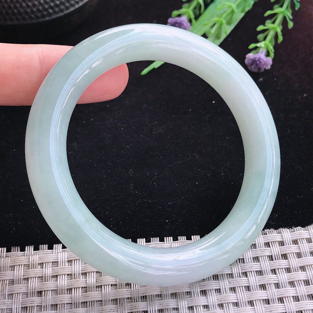 实拍A货翡翠54/10.5老坑冰润起胶晴底圆条手镯玉镯平安镯百搭