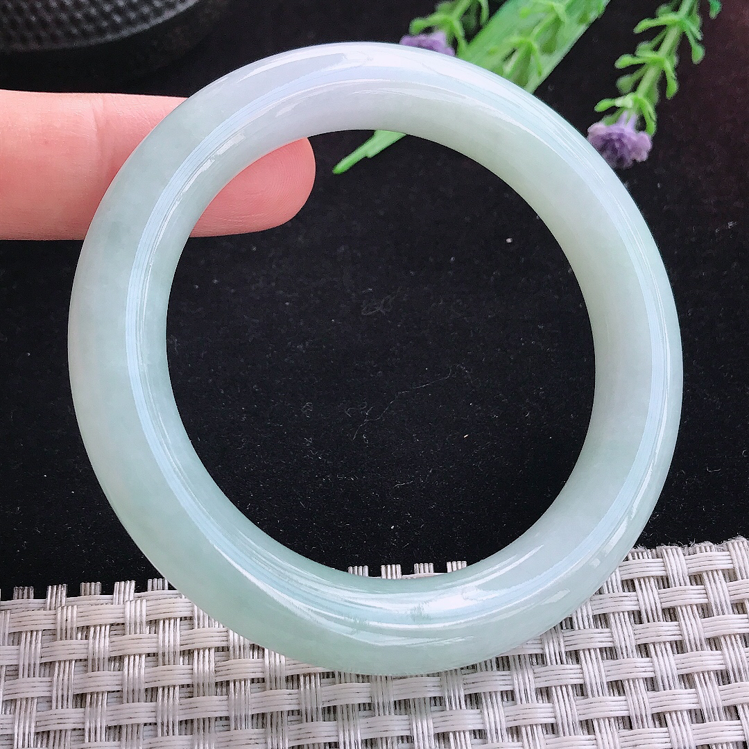 实拍A货翡翠54/10.5老坑冰润起胶晴底圆条手镯玉镯平安镯百搭