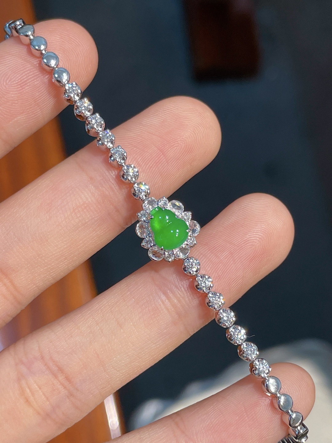 ️阳绿葫芦手链，18k金镶嵌，7.3-5.7-1.9