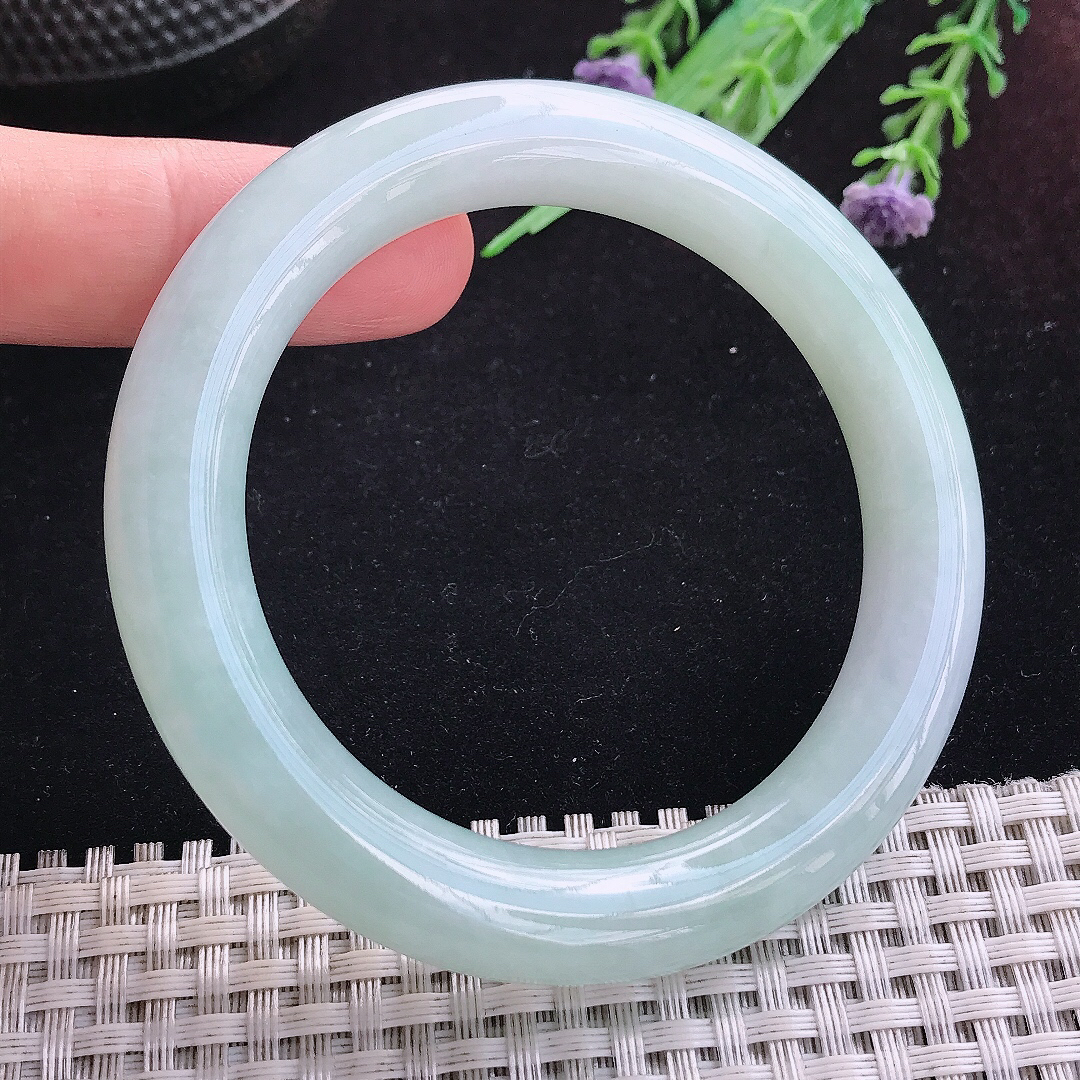 实拍A货翡翠54/10.5老坑冰润起胶晴底圆条手镯玉镯平安镯百搭