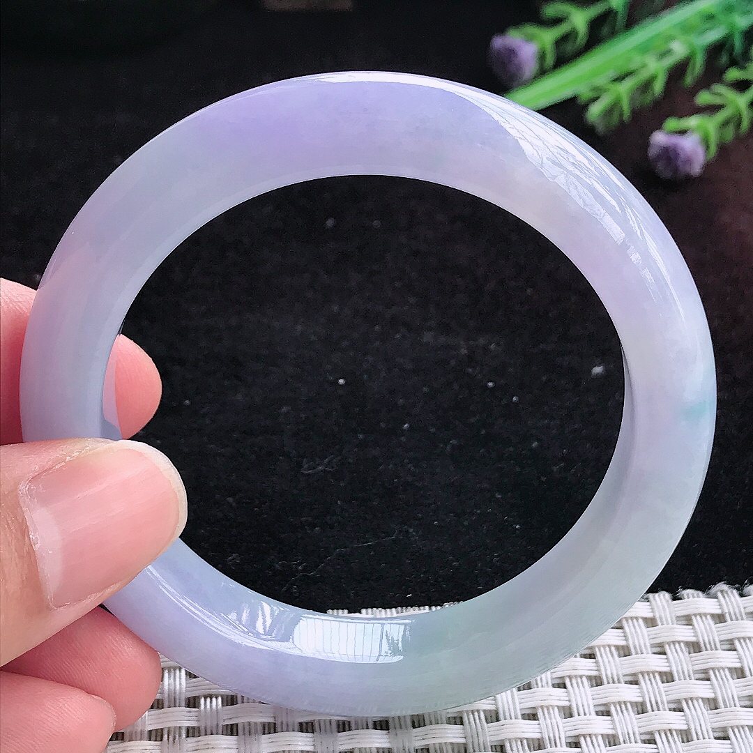 实拍A货翡翠54/11.2/8.8老坑冰润浓郁紫罗兰手镯宽边玉镯平安镯百搭