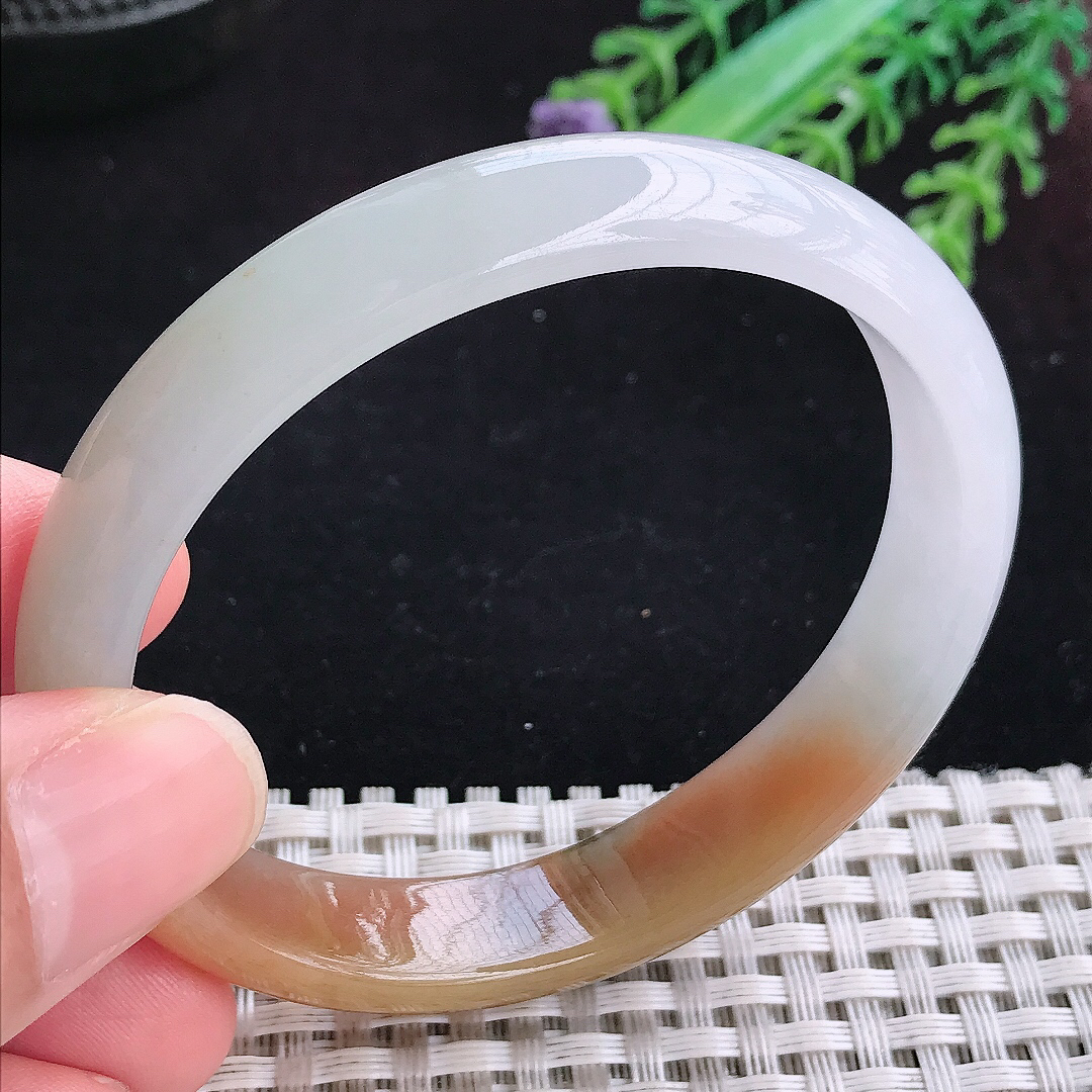 实拍A货翡翠56/50/12/6.2老坑冰润特色黄翡贵妃手镯宽边玉镯平安镯百搭