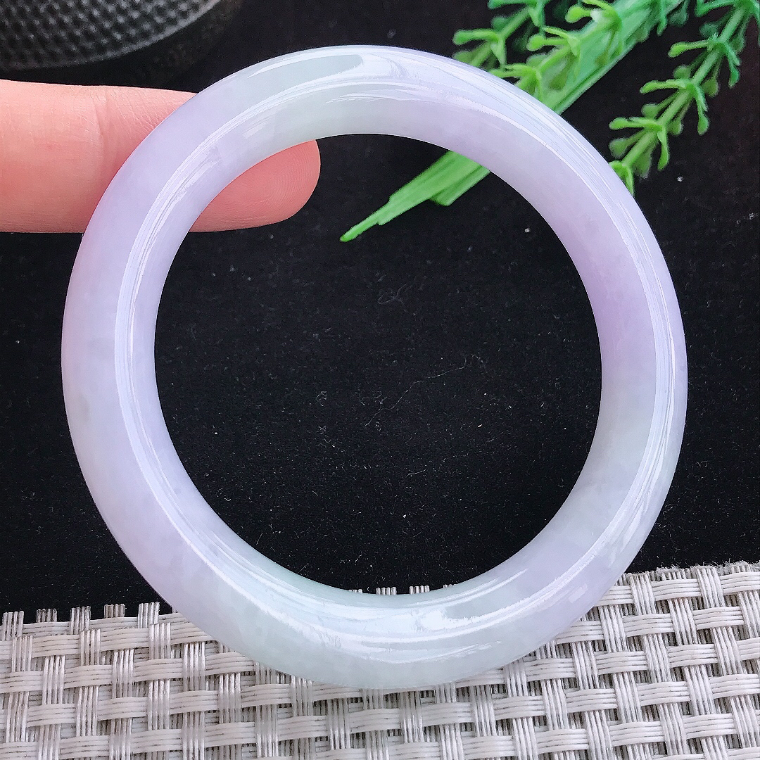 实拍A货翡翠54.5/9.8/10老坑冰润紫罗兰圆条手镯玉镯平安镯百搭