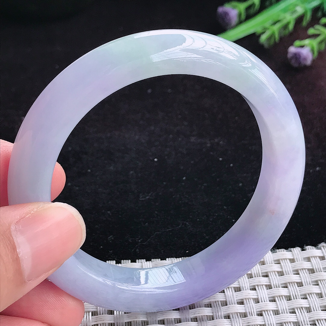 实拍A货翡翠54/11.2/8.8老坑冰润浓郁紫罗兰手镯宽边玉镯平安镯百搭