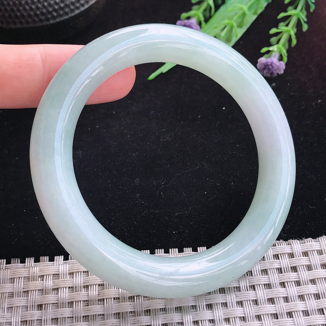 实拍A货翡翠54/10.5老坑冰润起胶晴底圆条手镯玉镯平安镯百搭