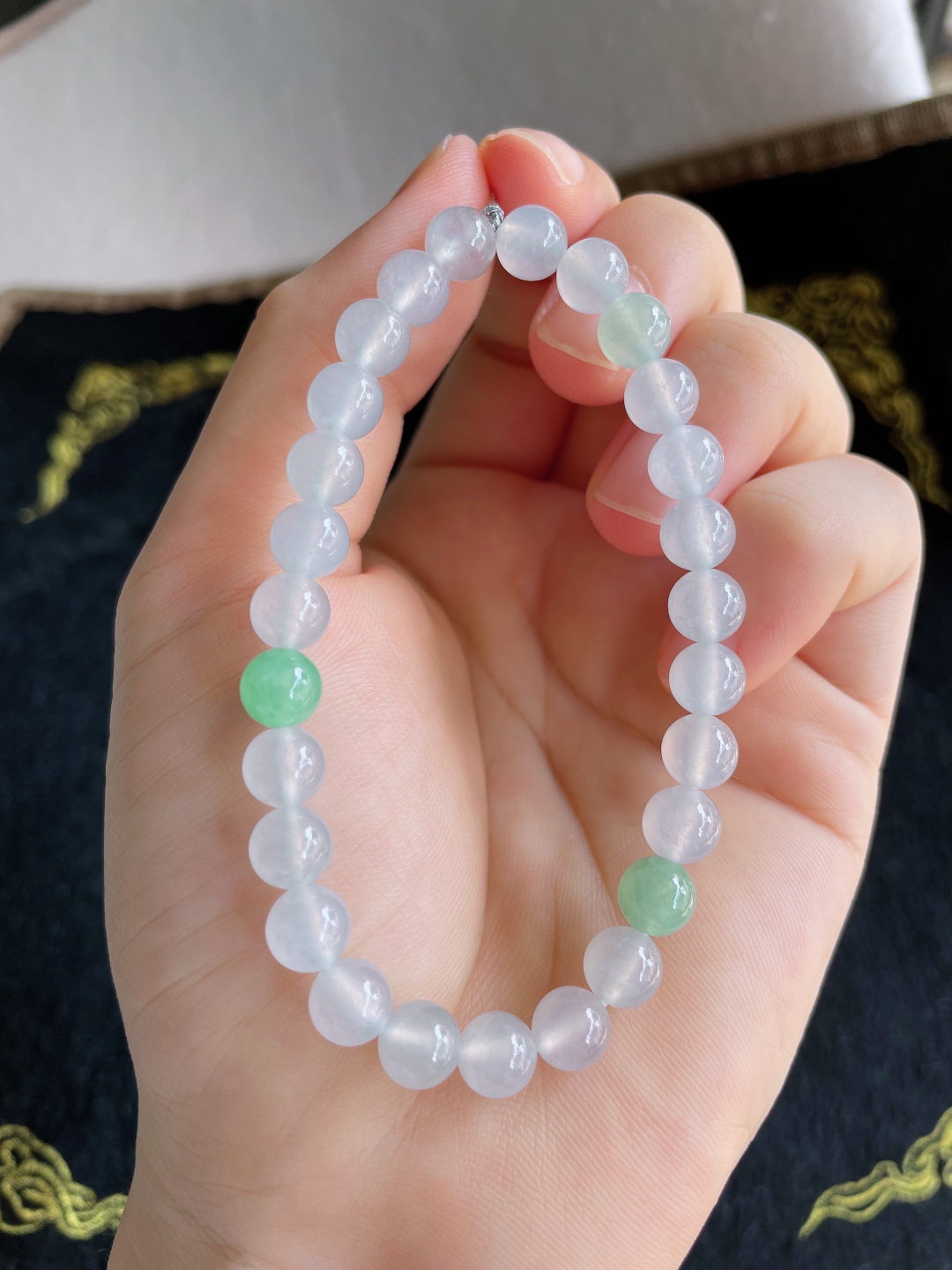 ️，天然翡翠A货，冰种双彩手串，尺寸：6.8mm。【编3464】