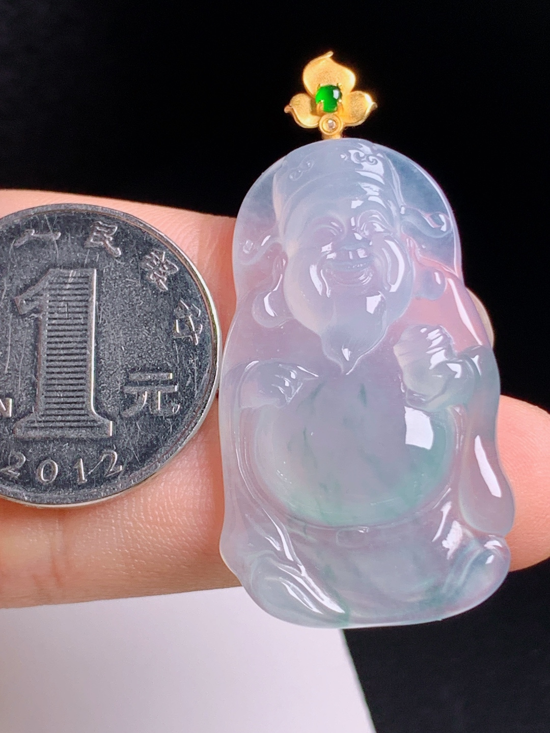 ️ 冰种财神爷吊坠，种质通透开脸喜庆，金扣点缀招财纳福，裸石30.5-23-646.2，080729