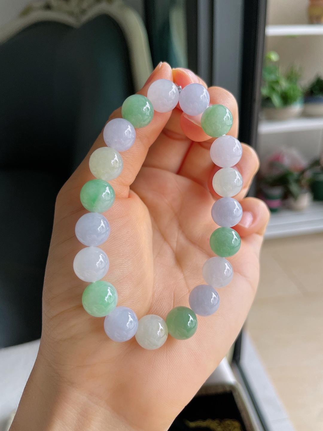 ️，缅甸天然翡翠A货，冰多宝手串，尺寸：10mm。【编4466】
