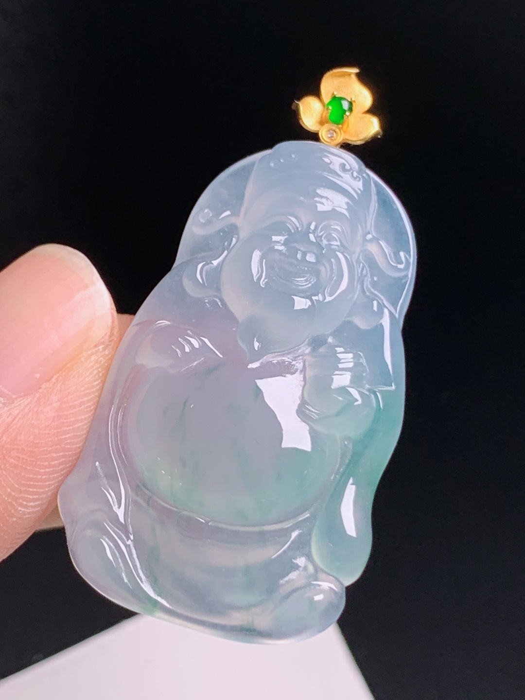 ️ 冰种财神爷吊坠，种质通透开脸喜庆，金扣点缀招财纳福，裸石30.5-23-646.2，080729