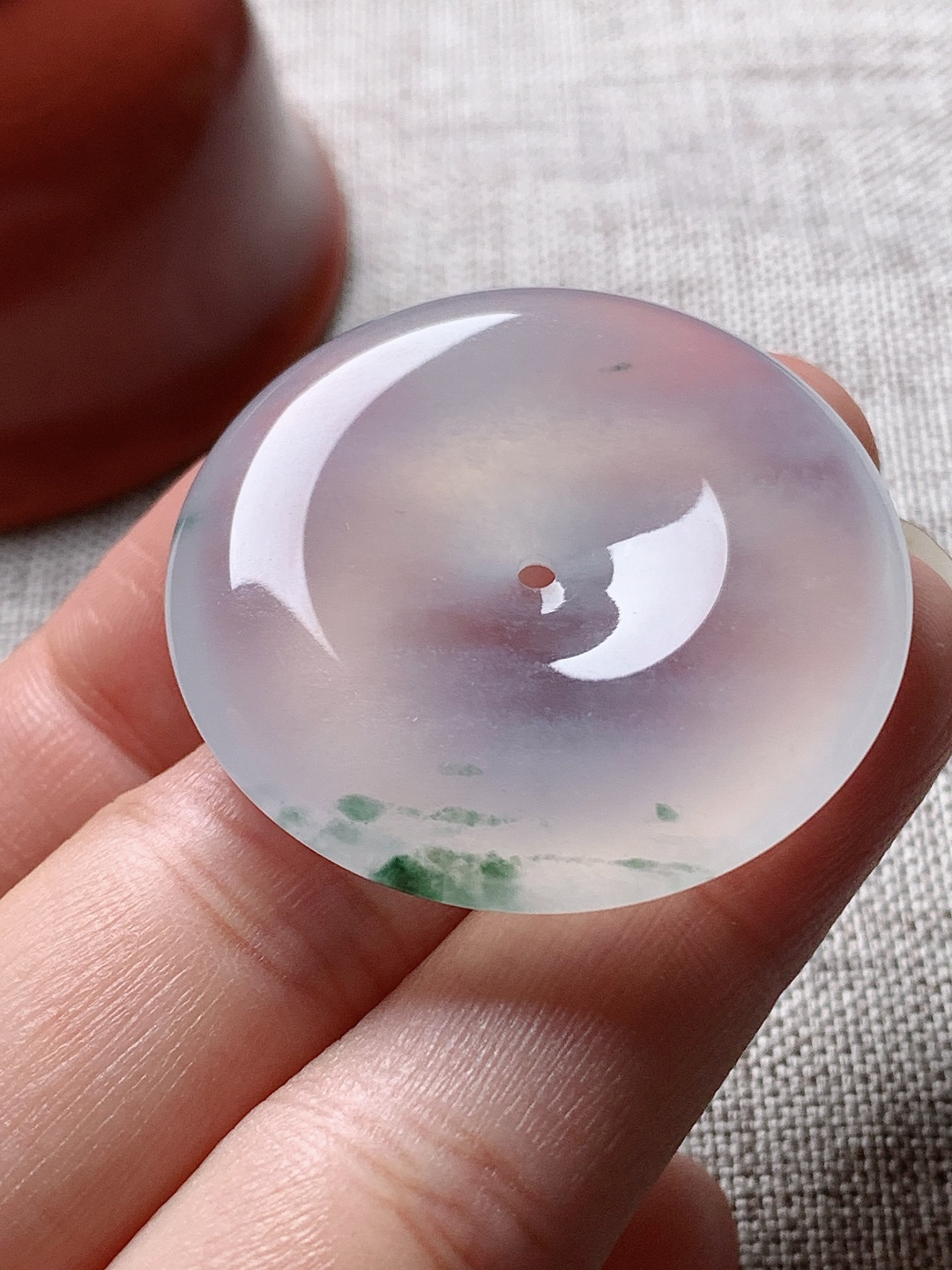 冰种飘花平安扣，水润种老 0801 尺寸34.5*6.5
