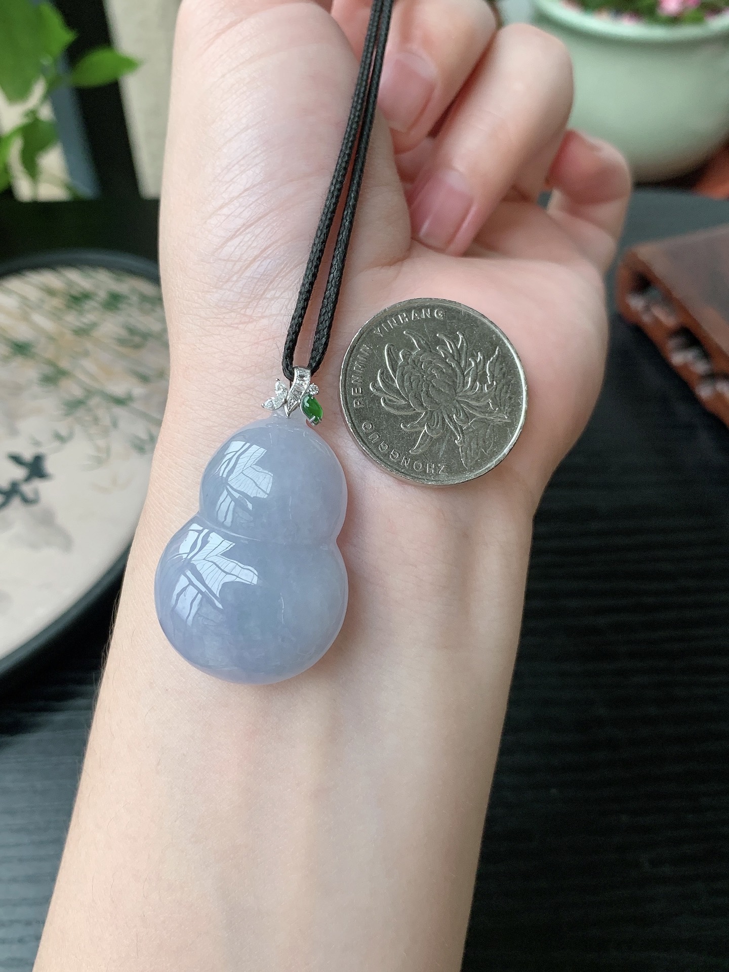 18k金镶嵌老坑冰种胶感紫罗兰葫芦吊坠，裸石尺寸:35-23.8-9.3mm