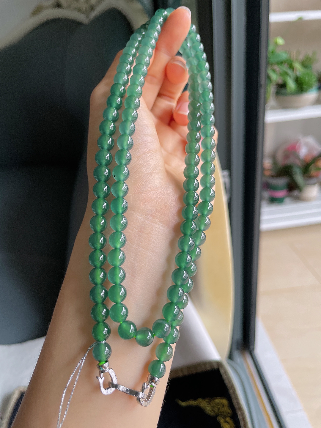️，天然翡翠A货，冰蓝水珠链，尺寸：7mm108颗。【编4342】